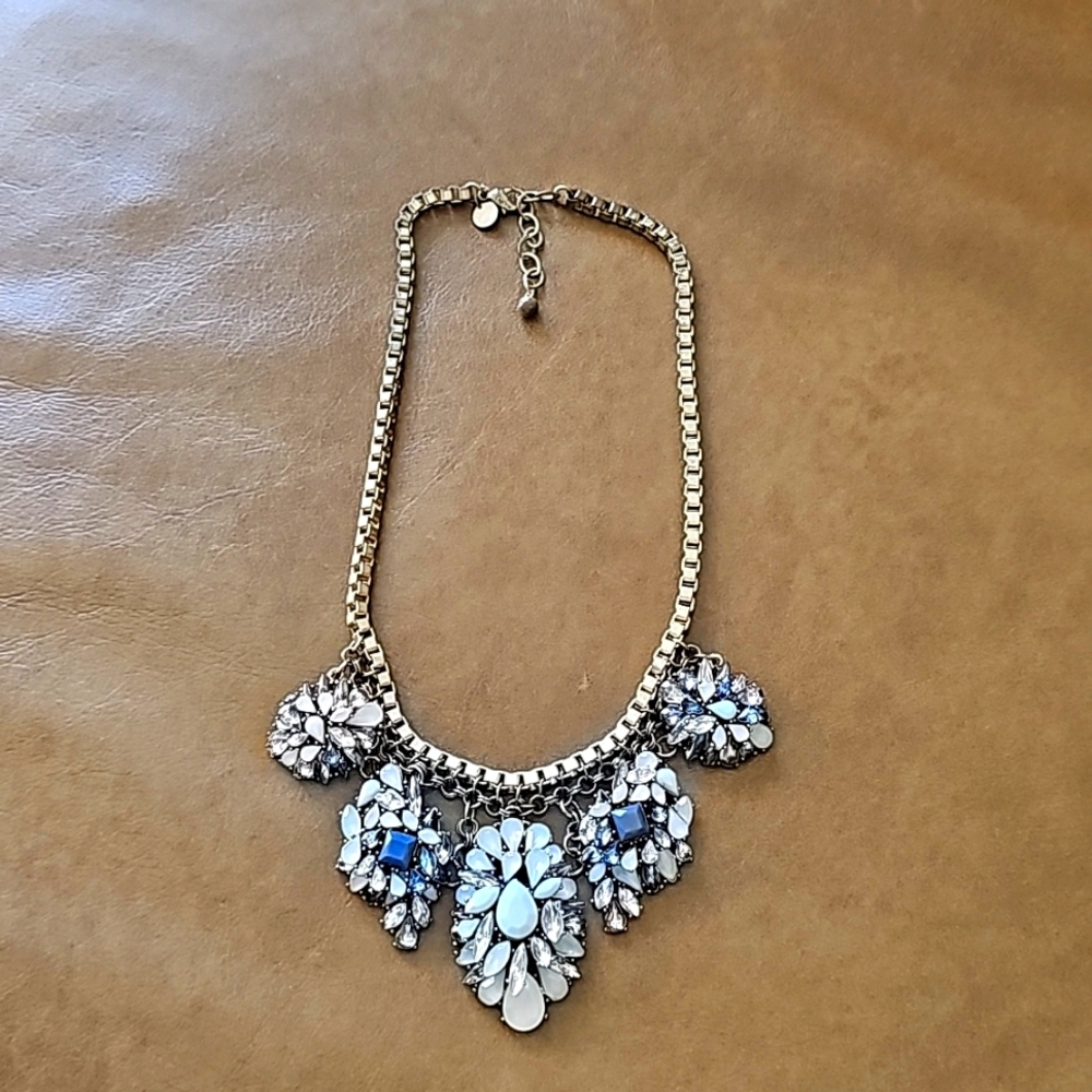 Talbots Blue Tones Rhinestone Chunky Statement Necklace